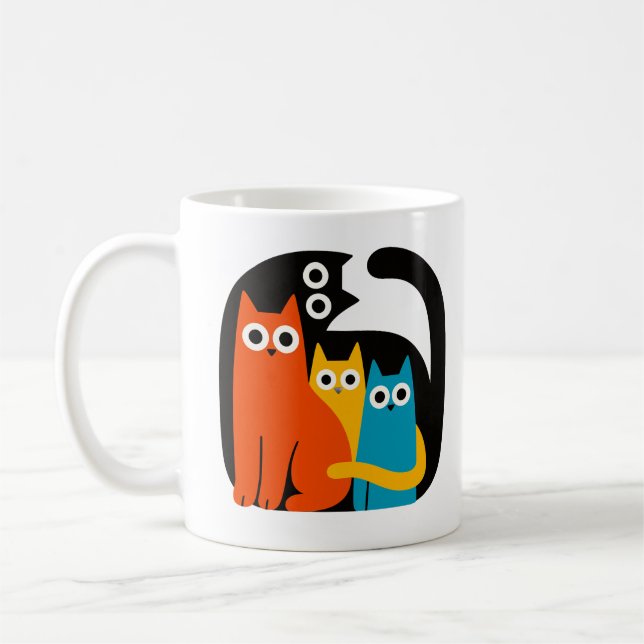 Colourful Abstract Cat Trio Mug (Left)
