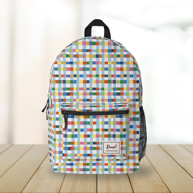 Colourful Abstract Chequered Pattern Monogram  Printed Backpack (Creator Uploaded)