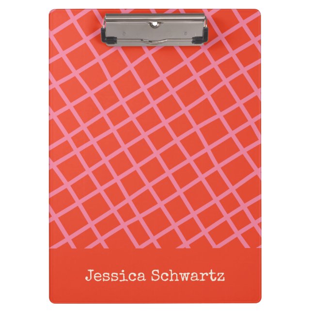 Colourful Abstract Chequered Pink Red Grid Custom Clipboard (Front)