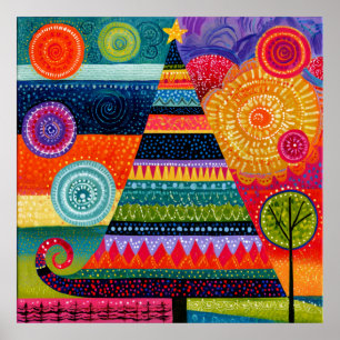 Colourful Abstract Christmas Tree Poster