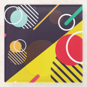 Colourful Abstract Circles and Lines Glass Coaster