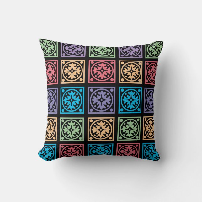 Colourful abstract circles and squares pillow (Front)