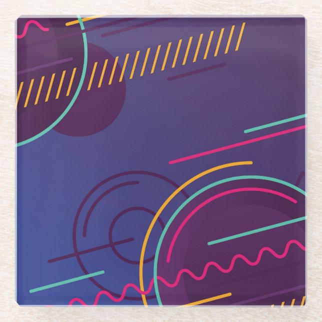 Colourful Abstract Circles, Lines & Cool Shapes Glass Coaster (Front)