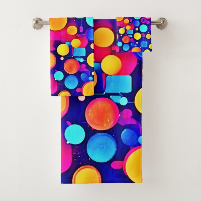 Colourful Abstract Circles Spectrum Bath Towel Set (Insitu)