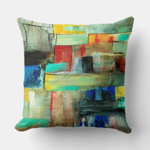 Colourful Abstract Cityscape Original Art Painting Cushion