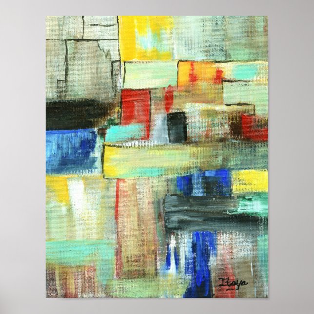 Colourful Abstract Cityscape Original Art Painting Poster (Front)