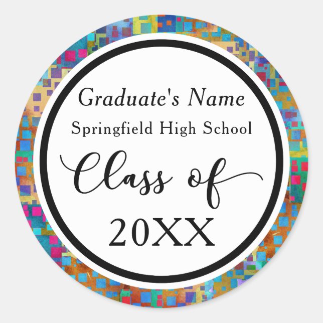 Colourful Abstract Confetti Graduation Celebration Classic Round Sticker (Front)