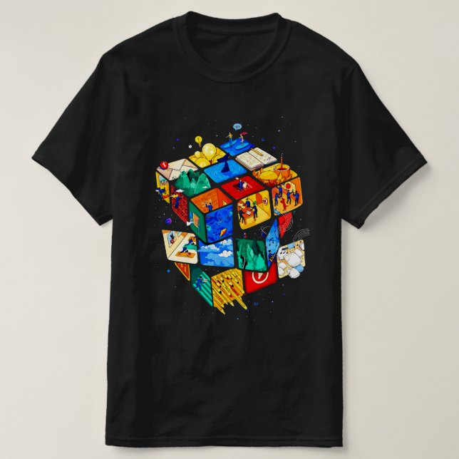 Colourful Abstract Cube in Space | Modern Surreal  T-Shirt (Design Front)