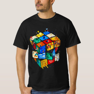 Colourful Abstract Cube in Space | Modern Surreal T-Shirt