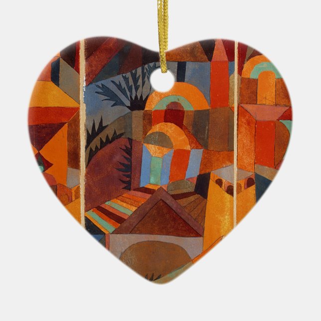 Colourful Abstract Cubism Klee Temple Gardens Ceramic Tree Decoration (Front)