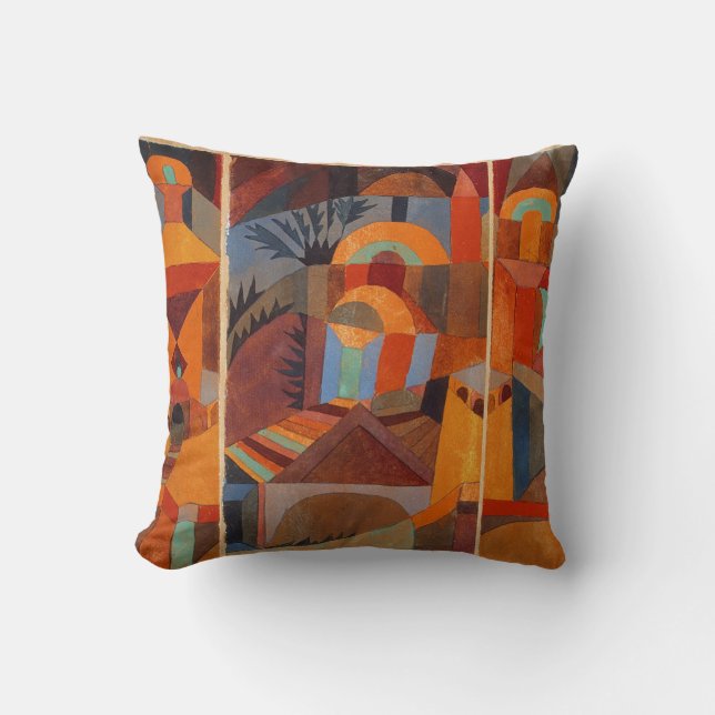 Colourful Abstract Cubism Klee Temple Gardens Cushion (Front)