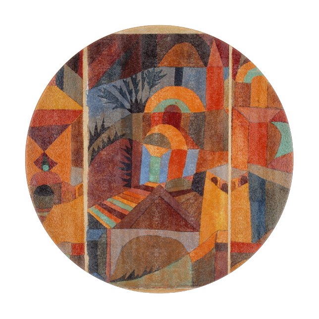 Colourful Abstract Cubism Klee Temple Gardens Cutting Board (Front)