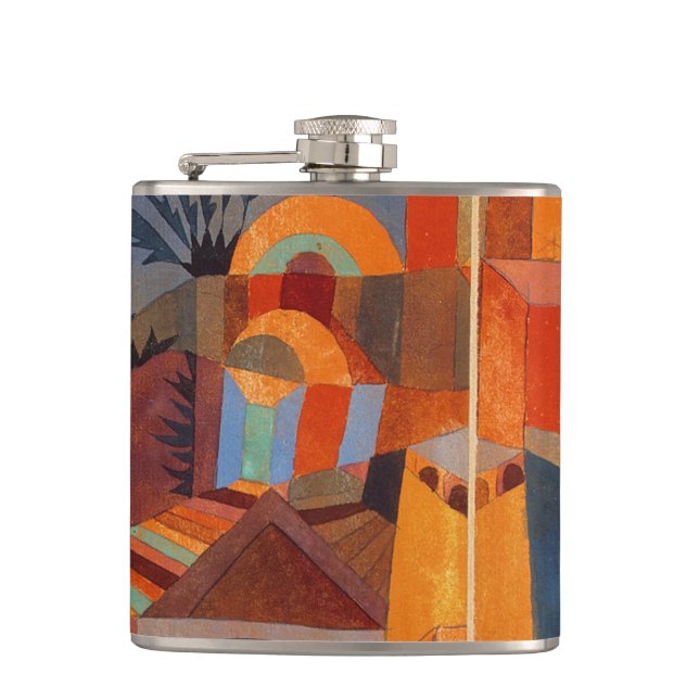 Colourful Abstract Cubism Klee Temple Gardens Hip Flask (Front)