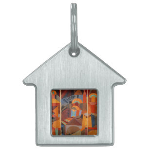 Colourful Abstract Cubism Klee Temple Gardens Pet ID Tag