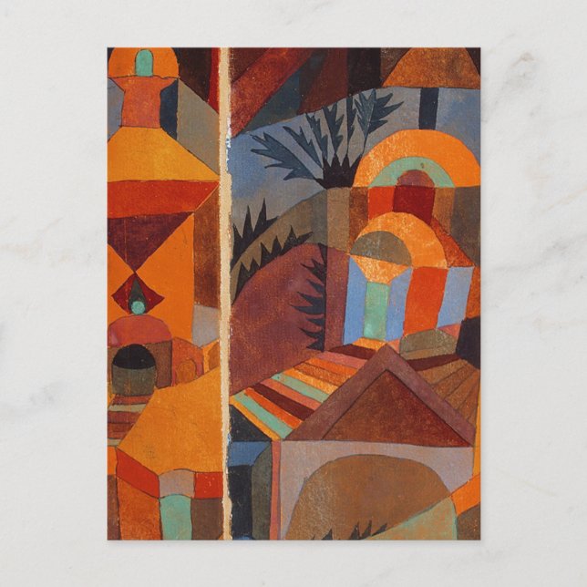 Colourful Abstract Cubism Klee Temple Gardens Postcard (Front)