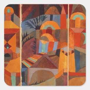 Colourful Abstract Cubism Klee Temple Gardens Square Sticker