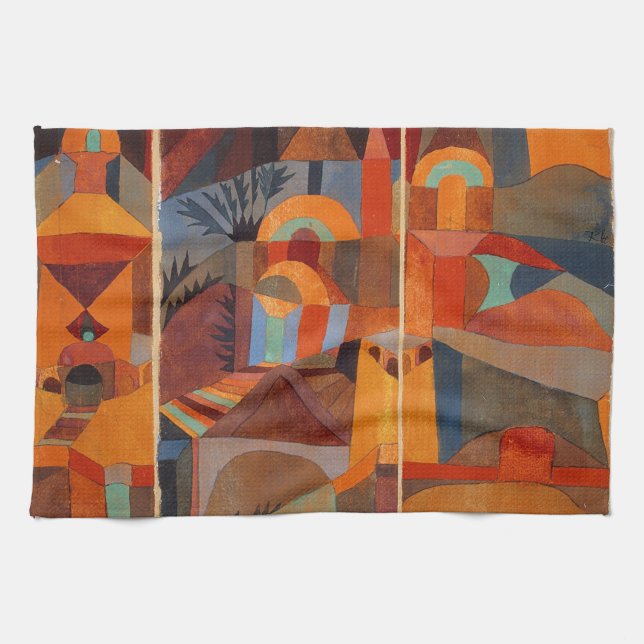 Colourful Abstract Cubism Klee Temple Gardens Tea Towel (Horizontal)