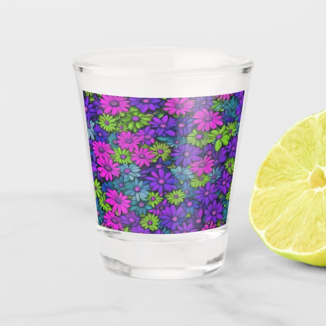 Colourful Abstract Daisies #21 Shot Glass (Front)