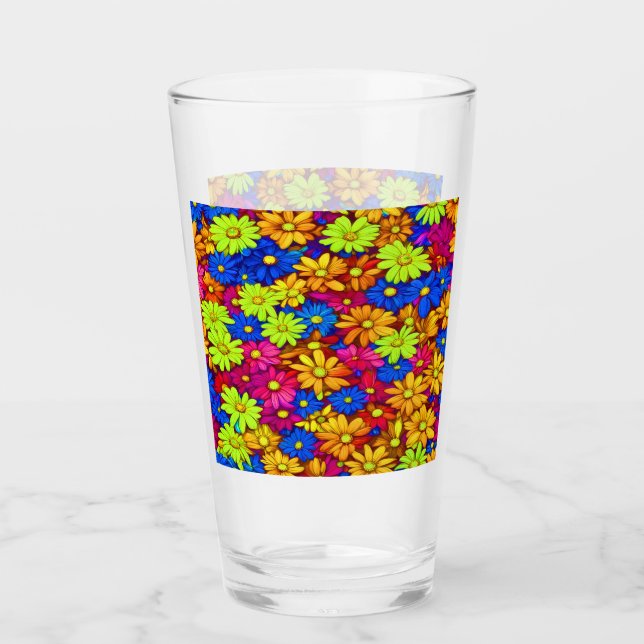 Colourful Abstract Daisies #22 Glass (Front)
