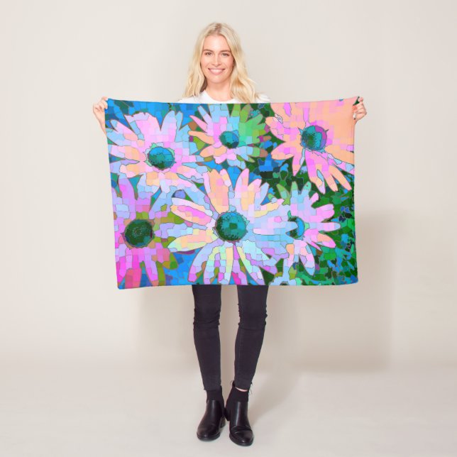 Colourful Abstract Daisies 2 Fleece Blanket (In Situ)