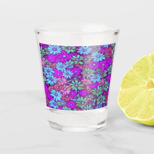 Colourful Abstract Daisies #40 Shot Glass (Front)
