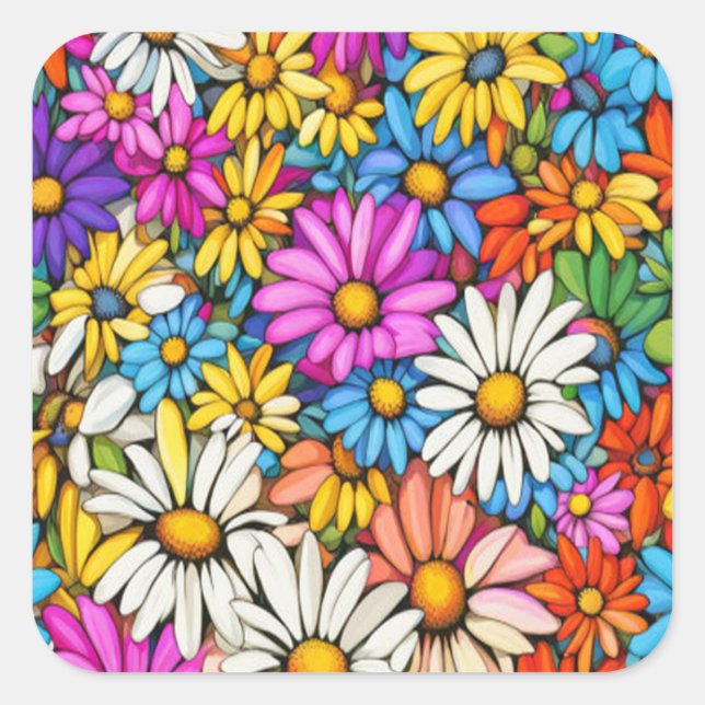 Colourful Abstract Daisies #444 -     Square Sticker (Front)