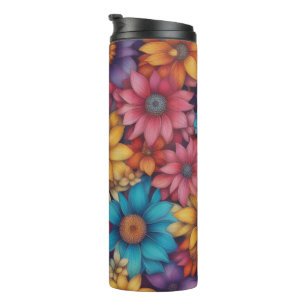 Colourful Abstract Daisies #46 -  Thermal Tumbler