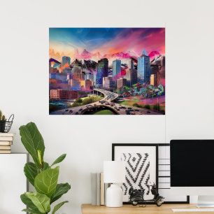 Colourful Abstract Denver Colorado Skyline Art Poster