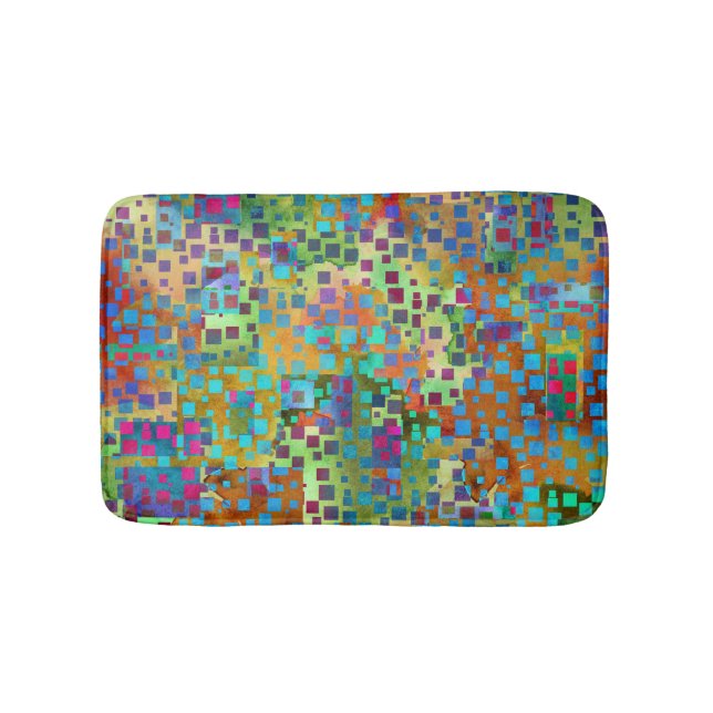 Colourful Abstract Digital Art with Squares Bath Mat (Front)