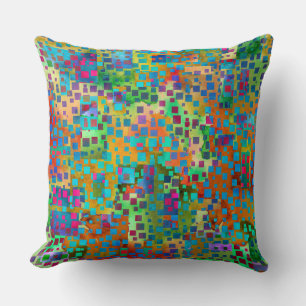 Colourful Abstract Digital Art with Squares Cushion