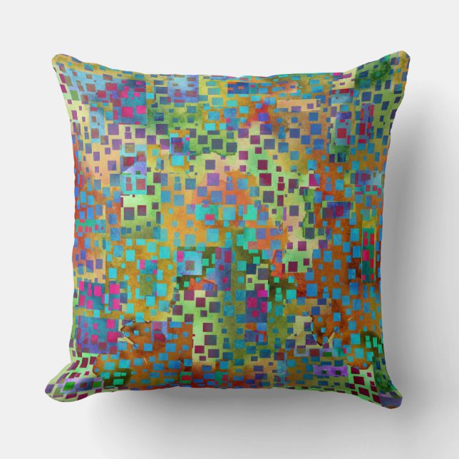 Colourful Abstract Digital Art with Squares Cushion (Front)