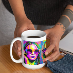 Colourful Abstract Digital Art Women in Sunglass Coffee Mug