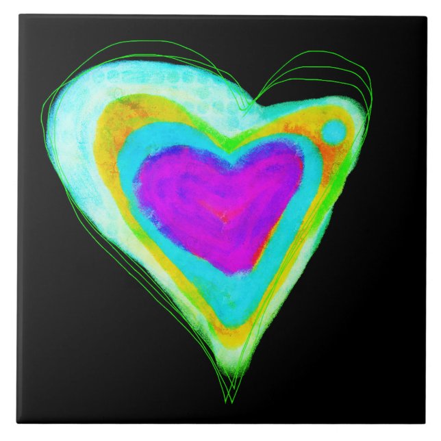 Colourful Abstract Digital Heart Painting Tile (Front)