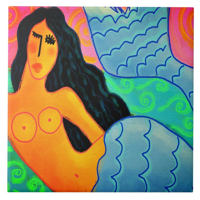 Colourful Abstract Digital Mermaid Painting Tile (Front)