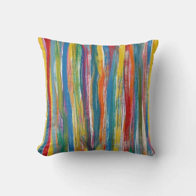 Colourful Abstract: Digital Oil Painting Lines Cushion (Front)