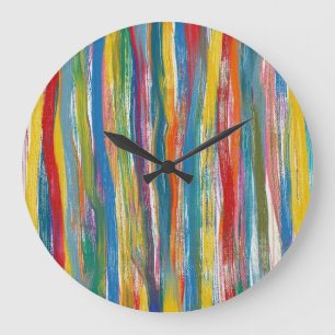 Colourful Abstract: Digital Oil Painting Lines Large Clock
