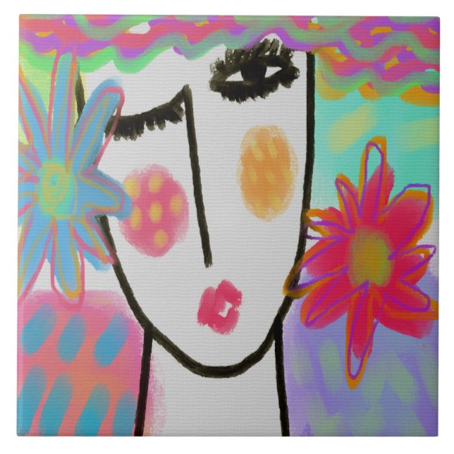 Colourful Abstract Digital Painting of a Woman Tile (Front)