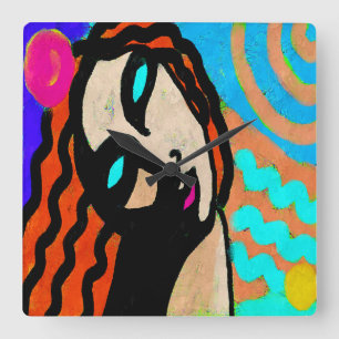 Colourful Abstract Digital Painting Square Wall Clock