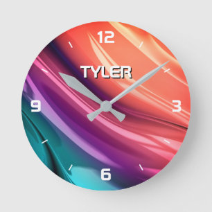Colourful Abstract, DIY Name in White Round Clock