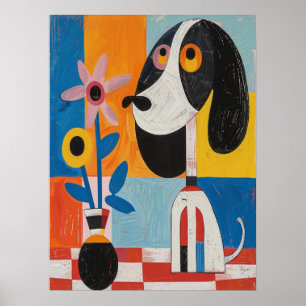 Colourful Abstract Dog Flowers Nursery Painting Poster