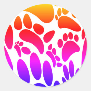 Colourful Abstract Dog Pawprint Classic Round Sticker