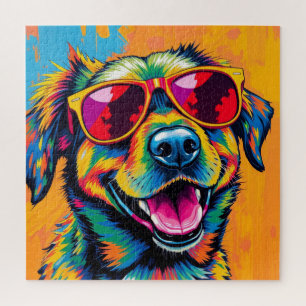 Colourful Abstract Dog with Sunglasses Jigsaw Puzzle