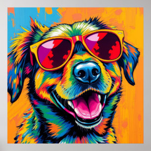 Colourful Abstract Dog with Sunglasses Poster