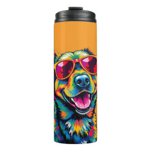 Colourful Abstract Dog with Sunglasses Thermal Tumbler