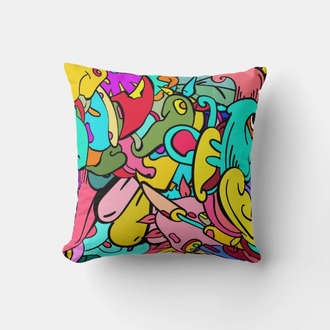 Colourful Abstract Doodle Art Cushion (Front)