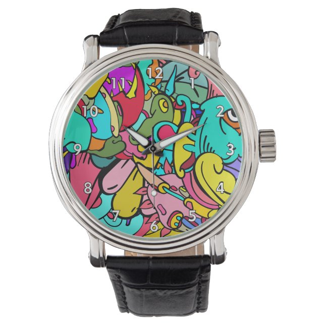 Colourful Abstract Doodle Art Watch (Front)