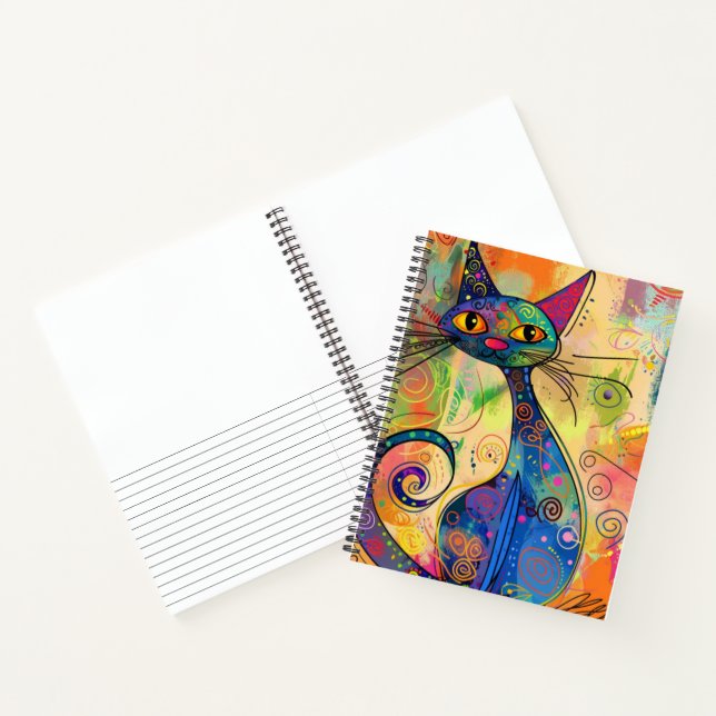 Colourful Abstract Doodle Cat Lined Sketchbook Notebook (Inside)