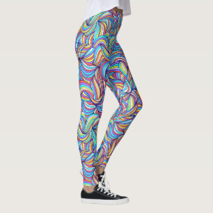Colourful Abstract Doodle Swirl Pattern, Fun Leggings