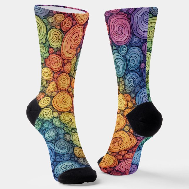 Colourful Abstract Doodle Swirl Pattern Socks (Angled)