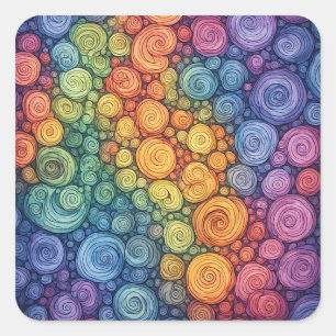 Colourful Abstract Doodle Swirl Pattern Square Sticker
